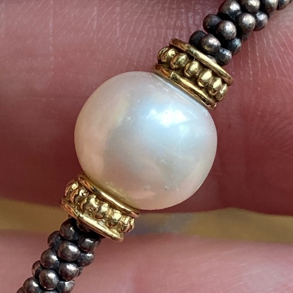 Lagos Silver/Gold Luna 925 Caviar Pearls Necklace 18"L - Picture 3 of 8